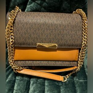 Micheal Kors Jade Large Logo and Leather Crossbody Bag